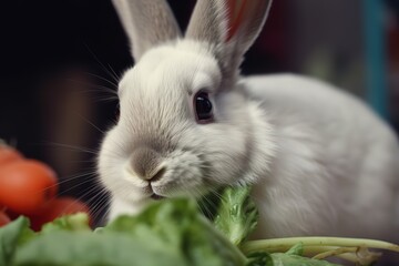 A curious and intelligent rabbit nibbling on vegetables - This rabbit is nibbling on vegetables, showing off its inquisitive and intelligent nature. Generative AI