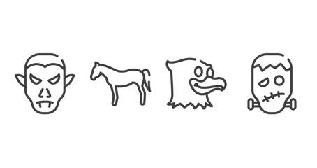 halloween outline icons set. thin line icons sheet included vampire, horse black side shape, eagle, frankenstein vector.