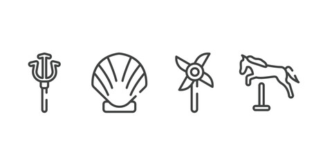 horses outline icons set. thin line icons sheet included trident, seashell, pinwheel, horse jumping vector.