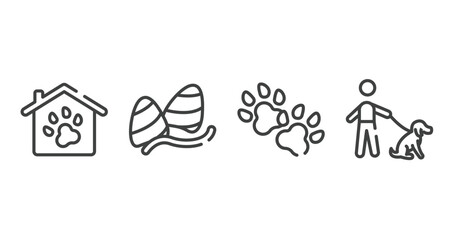 Fototapeta premium dogs outline icons set. thin line icons sheet included pet hotel, gummy, dog paw, dog with owner vector.