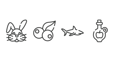 thanksgiving outline icons set. thin line icons sheet included bunny, berries, sharks, cider vector.