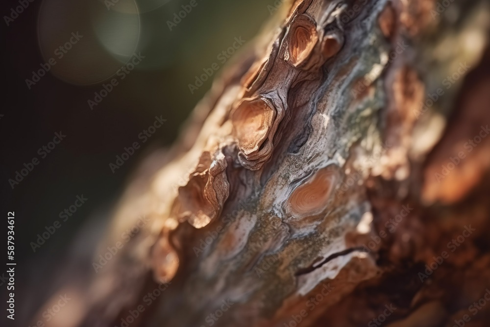 Poster a close up of a tree trunk with a blurry background of the bark and the bark of the tree is brown an