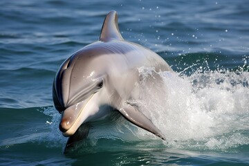A playful and energetic Dolphin jumping out of the water - This Dolphin is jumping out of the water, showing off its playful and energetic nature. Generative AI