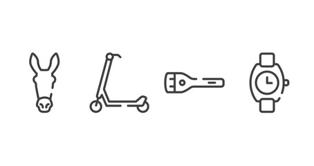 diving outline icons set. thin line icons sheet included donkey, scooter, flashlight, wristwatch vector. © VectorStockDesign