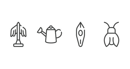 insects outline icons set. thin line icons sheet included statue, watering can, canoe, cicada vector.