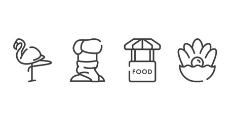nature outline icons set. thin line icons sheet included flamingo, turban, food stand, pearl vector.