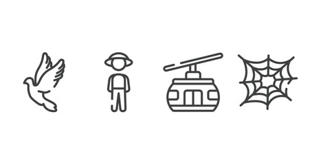 wildlife outline icons set. thin line icons sheet included dove, guard, cable car, cobweb vector.