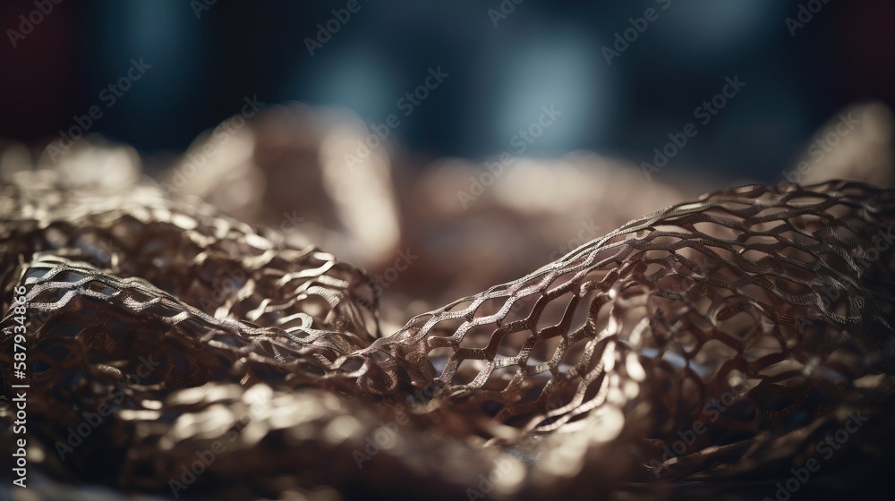 Poster a close up of a metal object with a blurry image of the surface of the object in the background and 