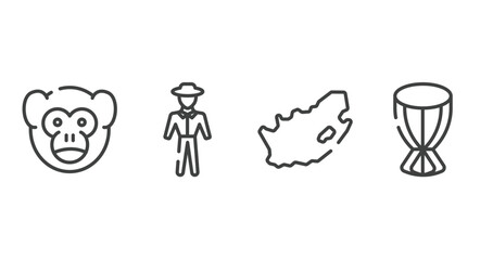 africa outline icons set. thin line icons sheet included monkey, trainer, south africa, african drum vector.