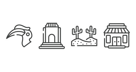 in the zoo outline icons set. thin line icons sheet included hornbill, monument, desert, gift shop vector.