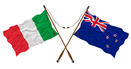 National flag of New Zealand and Italy. Background for designers