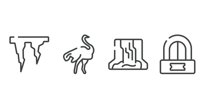 in the zoo outline icons set. thin line icons sheet included icicle, ostrich, waterfall, ticket office vector.