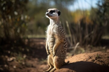 A curious and social Meerkat standing upright - This Meerkat is standing upright, showing off its curious and social nature. Generative AI