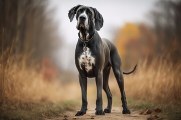 A regal and imposing Great Dane standing tall, showing off its large and imposing size. Generative AI