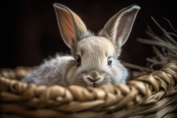 Obraz premium A cute and cuddly baby bunny snuggled up in a basket Generative AI