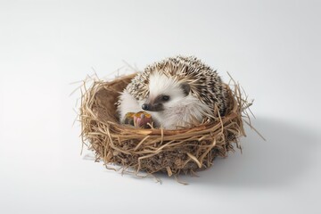 A cute and cuddly baby hedgehog curled up in a nest Generative AI