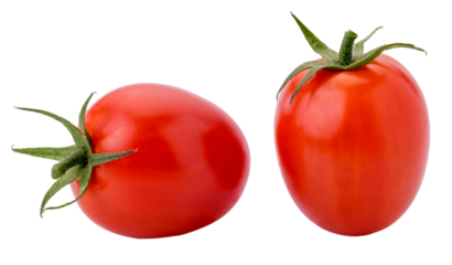 Two Principe Borghese red cherry tomato, datterino type isolated