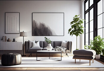 Interior design of a modern and minimalist living room design that maximizes space and incorporates sleek and functional furniture | Generative AI