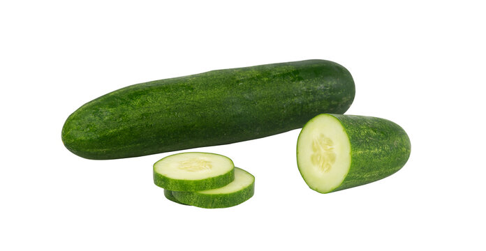 Fresh of one cucumber and slice isolated