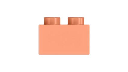 Cantaloupe Block Isolated on a White Background. Close Up View of a Plastic Children Game Brick for Constructors, Side View. High Quality 3D Rendering with a Work Path. 8K Ultra HD, 7680x4320