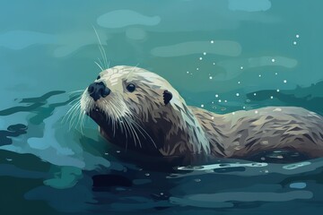 Fototapeta premium A silly and playful otter swimming in a river Generative AI