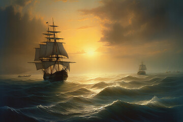 Ships on Ocean. Ai generative - obrazy, fototapety, plakaty