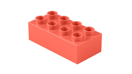 Bittersweet Plastic Block Isolated on a White Background. Children Toy Brick, Perspective View. Close Up View of a Game Block for Constructors. 3D illustration. 8K Ultra HD, 7680x4320, 300 dpi