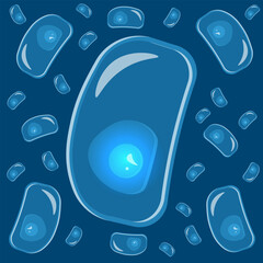 Flat illustration of the infusoria of the slipper. A human cell with transparent elements and luminous center. A simple genetic element. An integral part of the body. Syfy card. Alien microorganism.