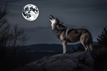 A sleek and agile Grey Wolf howling at the moon, showing off its sleek and agile nature. Generative AI
