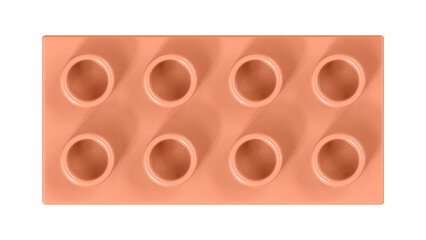 Cantaloupe Block Isolated on a White Background. Close Up View of a Plastic Children Game Brick for Constructors, Top View. High Quality 3D Rendering with a Work Path. 8K Ultra HD, 7680x4320