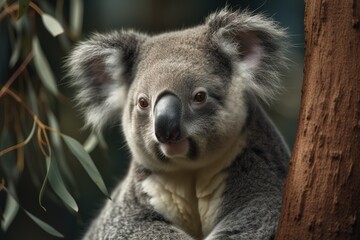 A cute and cuddly koala in a eucalyptus tree Generative AI
