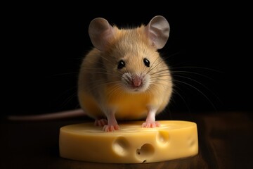 A cute and cuddly mouse in a cheese wheel Generative AI