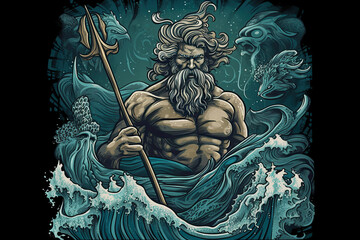 Poseidon God of the Sea, generative AI, generative, AI - obrazy, fototapety, plakaty