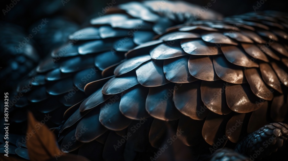 Poster a close up of a bird's feathers with a black background and a dark background with a few other thing