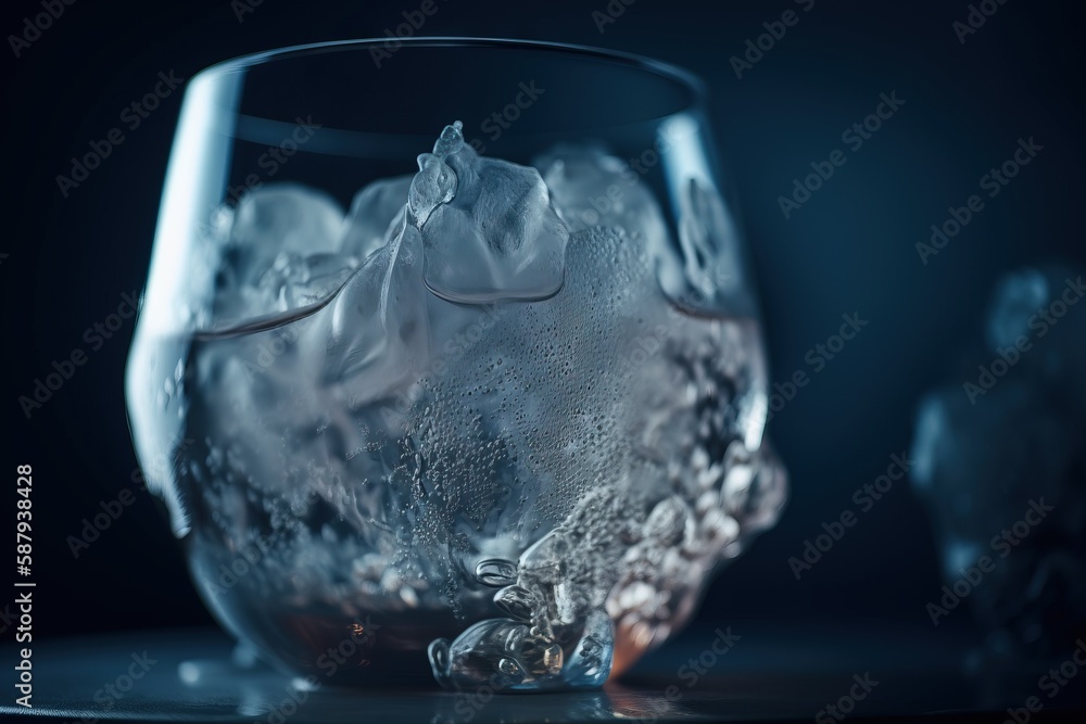 Poster a glass filled with ice on top of a table next to another glass filled with ice on top of a table ne