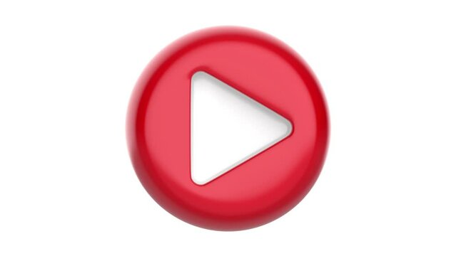 Spinning red play button on white background