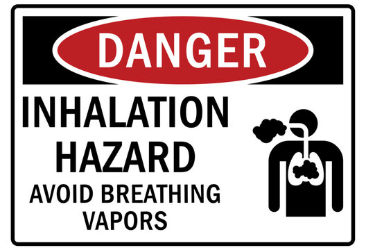 Inhalation hazard chemical warning sign and labels avoid breathing vapors