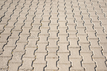 Texture of curly pavement tiles. Angle view of tile pavement tile during sunny day