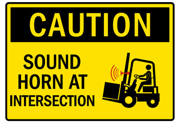 Go slow sound horn sign and labels sound horn at intersection © Pog