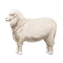 Lamb. Watercolor illustration with pencil drawing. Sheep on a white background.
