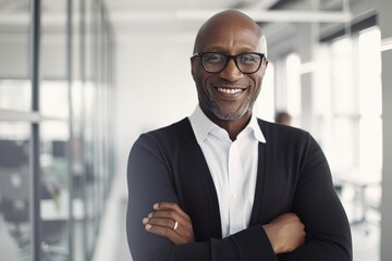 business businessman office mature middle aged meeting man portrait corporate manager smiling black businessperson, created with generative ai technology