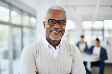 business businessman office mature middle aged meeting man portrait corporate manager smiling black businessperson, created with generative ai technology