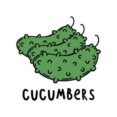 Cucumbers cartoon isolated on white. Stock vector illustration.
