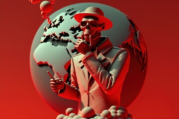 World no tobacco day on red background, No smoking concept with skeleton. Generative Ai