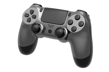 Realistic video game joystick with metallic chrome texture isolated on white