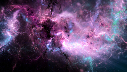 Abstract fractal art background which suggests a nebula and stars in outer space.