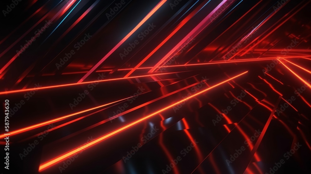 Wall mural abstract red and orange neon lines for background. generative ai