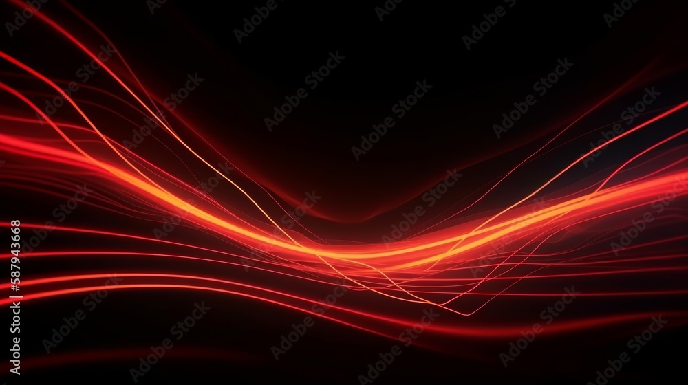 Poster abstract red and orange neon lines for background. generative ai