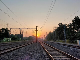 Fototapeta na wymiar Sunset view of a railway track