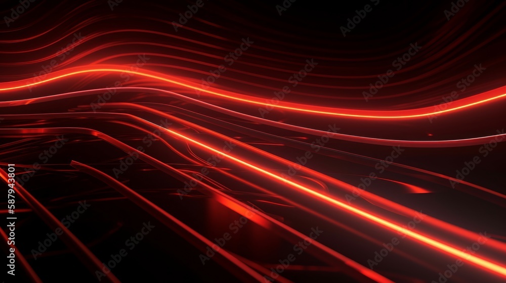 Poster abstract red and orange neon lines for background. generative ai